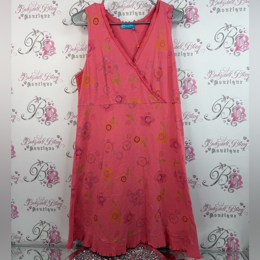 Fresh produce dress flowers painting style coral orange Pink Floral ruffles